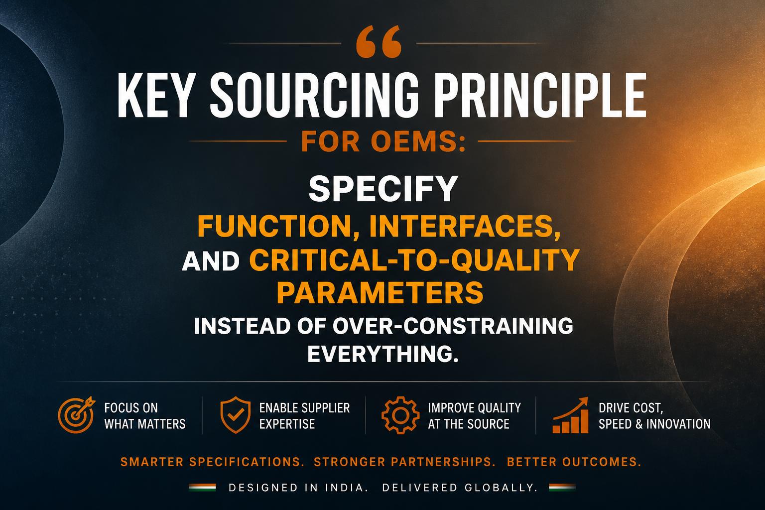 Key sourcing principle for OEMs: specify function, interfaces, and critical-to-quality parameters instead of over-constraining everything